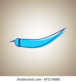 Chilli pepper sign. Vector. Sky blue icon with defected blue contour on beige background.