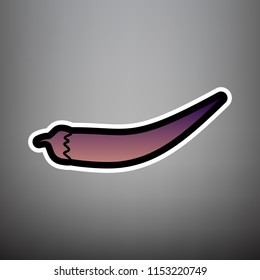 Chilli pepper sign. Vector. Violet gradient icon with black and white linear edges at gray background.