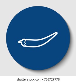 Chilli pepper sign. Vector. White contour icon in dark cerulean circle at white background. Isolated.