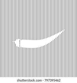 Chilli pepper sign. Vector. White icon on grayish striped background. Optical illusion.