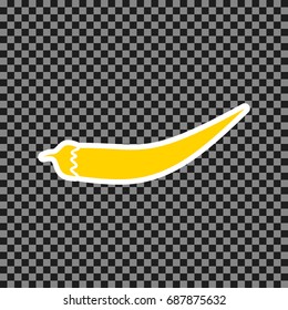 Chilli pepper sign. Vector. Yellow icon with white contour on dark transparent background.