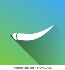 Chilli pepper sign. White Icon with gray dropped limitless shadow on green to blue background. Illustration.