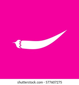 Chilli pepper sign. White icon at magenta background.