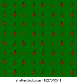 Chilli pepper vector seamless pattern on green backrgound