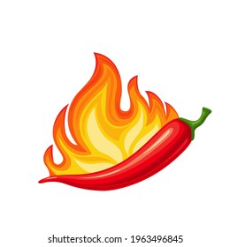 Chilli peppers with fire, spicy chili vector icon, spicy cuisine badge illustration.