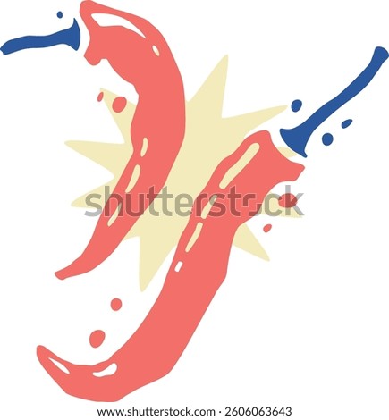 Chilli peppers silhouettes. Hand drawn emblem. Spices block print or stamp. Food art. Packaging or label design asset. Vector illustration isolated on transparent background.