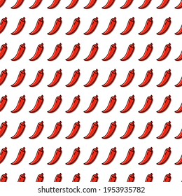 Chilli red hot pepper icon seamless pattern. Spicy food mexican cuisine line label symbols in rows. Trendy silhouette sign design template. Graphic pictogram. Outline logo vector illustration