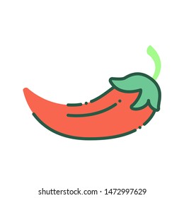 Chilli red pepper color line icon. Paprika. Hot spices product sign. Natural vegetable. Mexican food concept. Cooking ingredient. Design element. Editable stroke