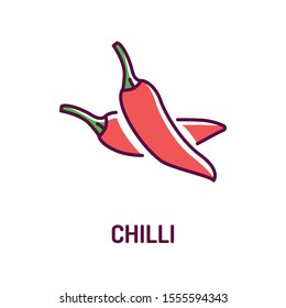 Icono de la línea de color chilli de pimienta roja.Paprika. Signo de producto de especias calientes. Verduras naturales. El concepto de comida mexicana.
