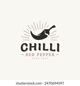 Chili Red Pepper diseño de logotipo vintage