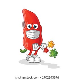chili rechaza la caricatura de virus. vector de mascota de dibujos animados