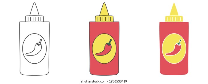 chilli sauce design vector illustration. food hand drawn cartoon. black and white outline