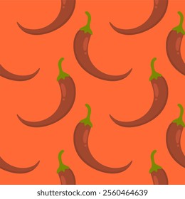 Chilli seamless pattern on color background. Red hot chili peppers natural organic food