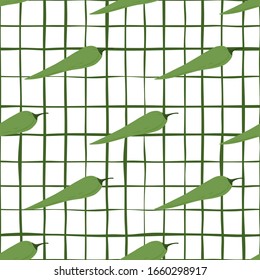 Chilli seamless pattern on stripe background. Chile peppers wallpaper. Creative vegetarian healthy food texture. Design for fabric, textile print, wrapping paper, kitchen textiles. Vector illustration