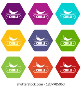 Chilli spice icons 9 set coloful isolated on white for web