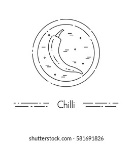 Chilli thin line banner - hot pepper icon in circle isolated on white background. Vector illustration of spice.