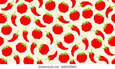 Chilli And Tomato Hot Spicy Ingredient Vector 16:9 Background
