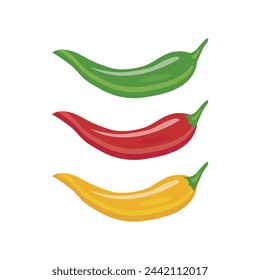 Chilli vector.Green red yellow spicy natural hot chilli pepper vector design isolated on white background