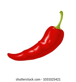 Chilli whole. Vector flat color illustration. Isolated on white background. Hand drawn design element for label, menu and poster