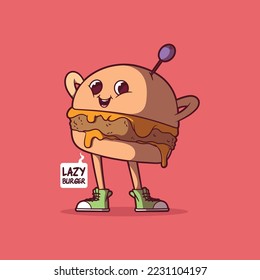 Chillin burger character in a pose vector illustration. Fast food, funny, quote design concept.