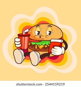 CHILLIN BURGER VINTAGE MASCOT CHARACTER ILLUSTRATION