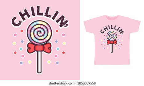 El diseño de camisetas de la ilustración de los caramelos de Chillin y otros usos.