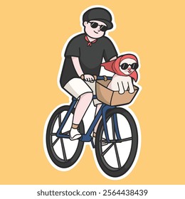 Chillin with Homie, Riding a Bicycle with cat Sticker Vector Cute Illustration