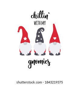 Chillin with my gnomies. Funny cute gnomes. Home decoration. Vector