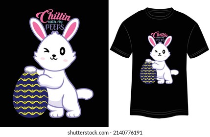 Chillin With My Peeps Easter Day T-shirt Design vector illustration and colorful design in the Black background.