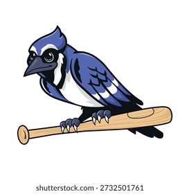 Chilling Blue Jay Resting On Bat