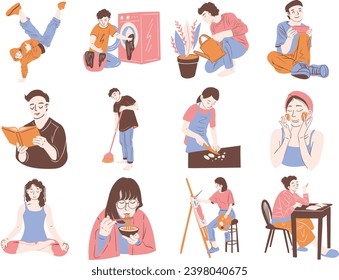 Chilling Daily Home Activity Illustration Set