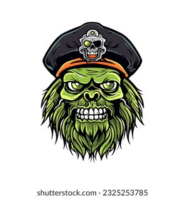 A chilling and haunting pirates zombie head vector clip art illustration, combining the thrill of adventure with the macabre, perfect for Halloween-themed designs and dark artwork