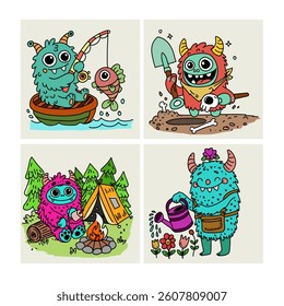 Chilling monster vector drawing eps