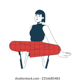 Chilling relaxing young woman wearing plaid trousers flat line color vector character. Editable outline full body person on white. Sitting girl simple cartoon spot illustration for web graphic design