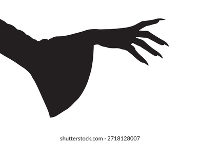 Una silueta escalofriante de la mano de una bruja con garras afiladas que emergen de una manga oscura