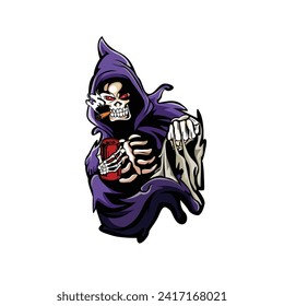 Chilling and Smoking Grim Reaper logo, fun grim reaper logo. 