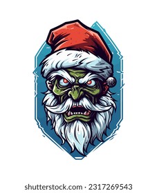 A chilling twist on the classic character, Santa Zombie hand drawn logo design illustration brings holiday horror to life