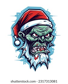 A chilling twist on the classic character, Santa Zombie hand drawn logo design illustration brings holiday horror to life