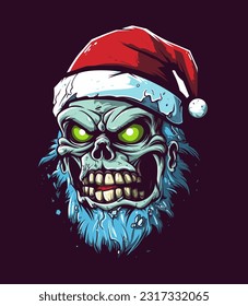 A chilling twist on the classic character, Santa Zombie hand drawn logo design illustration brings holiday horror to life