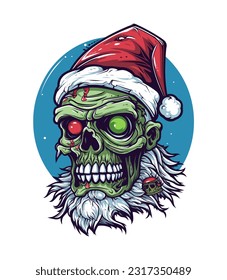 A chilling twist on the classic character, Santa Zombie hand drawn logo design illustration brings holiday horror to life