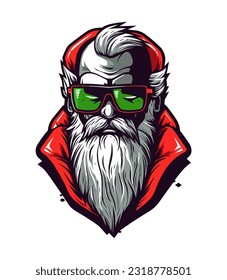 A chilling twist on the classic character, Santa wearing sunglasses hand drawn logo design illustration brings holiday horror to life