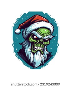 A chilling twist on the classic character, Santa claus Zombie hand drawn logo design illustration brings holiday horror to life