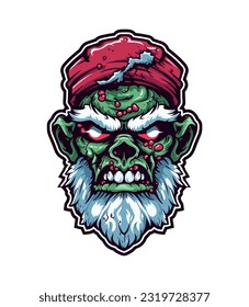 A chilling twist on the classic character, Santa Zombie hand drawn logo design illustration brings holiday horror to life