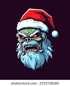 A chilling twist on the classic character, Santa Zombie hand drawn logo design illustration brings holiday horror to life