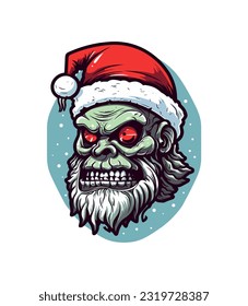 A chilling twist on the classic character, Santa Zombie hand drawn logo design illustration brings holiday horror to life