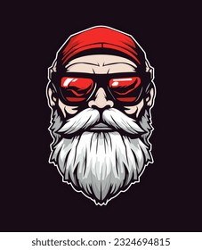 A chilling twist on the classic character, Santa wearing sunglasses hand drawn logo design illustration brings holiday horror to life