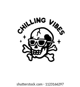 CHILLING VIBES SKULL IN GLASSES BLACK WHITE LOGO