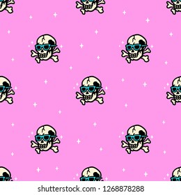 CHILLING VIBES SKULL SEAMLESS PATTERN PINK COLOR