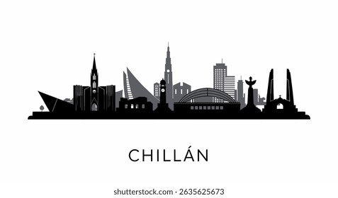 Chilln com Chile Skyline Cityscape Silhueta.