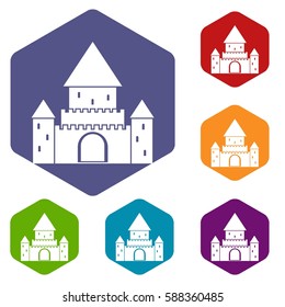 Chillon Castle, Switzerland icons set rhombus in different colors isolated on white background
